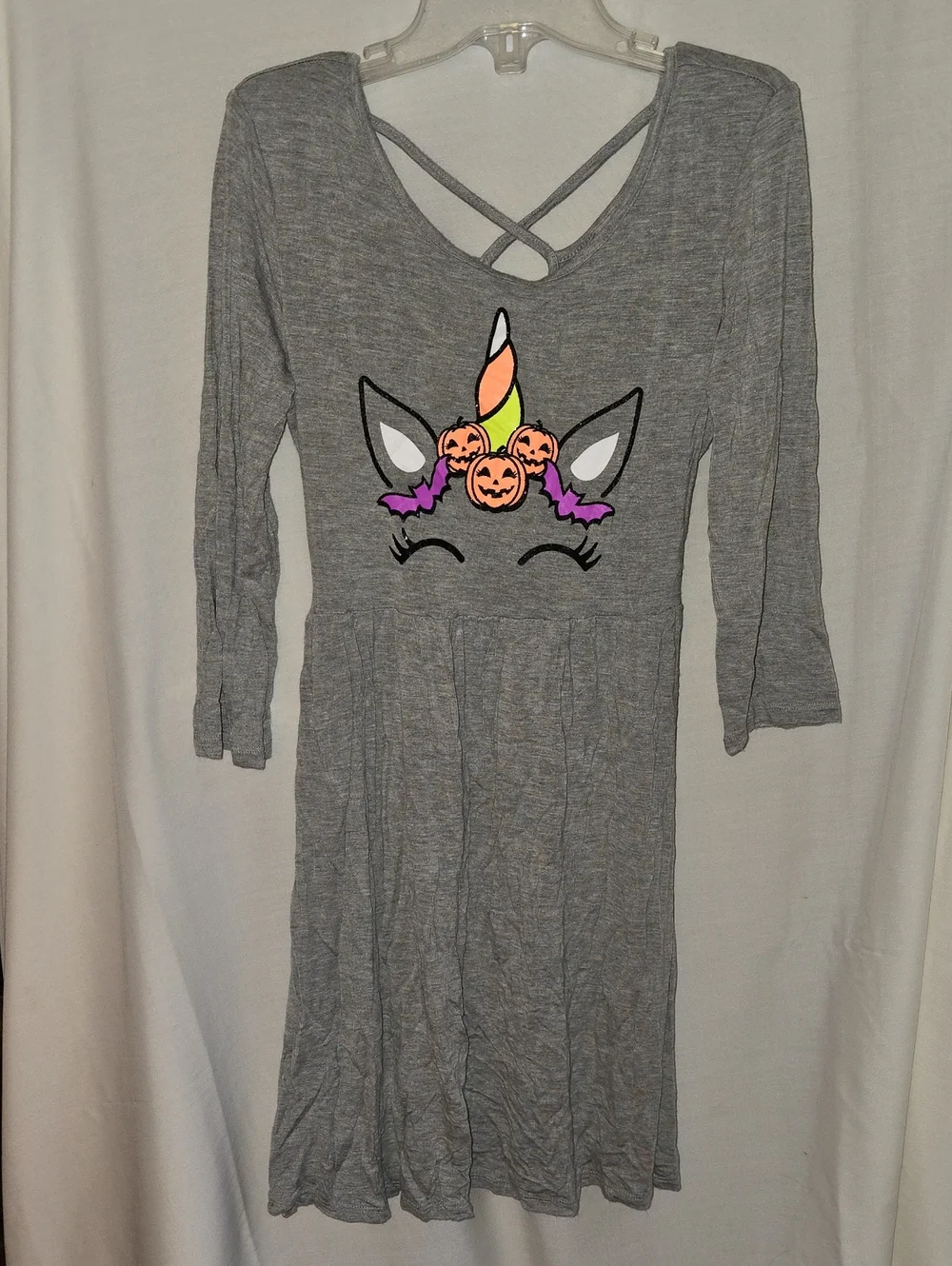 Justice Gray Knit Dress with Halloween Unicorn Pumpkin Graphic